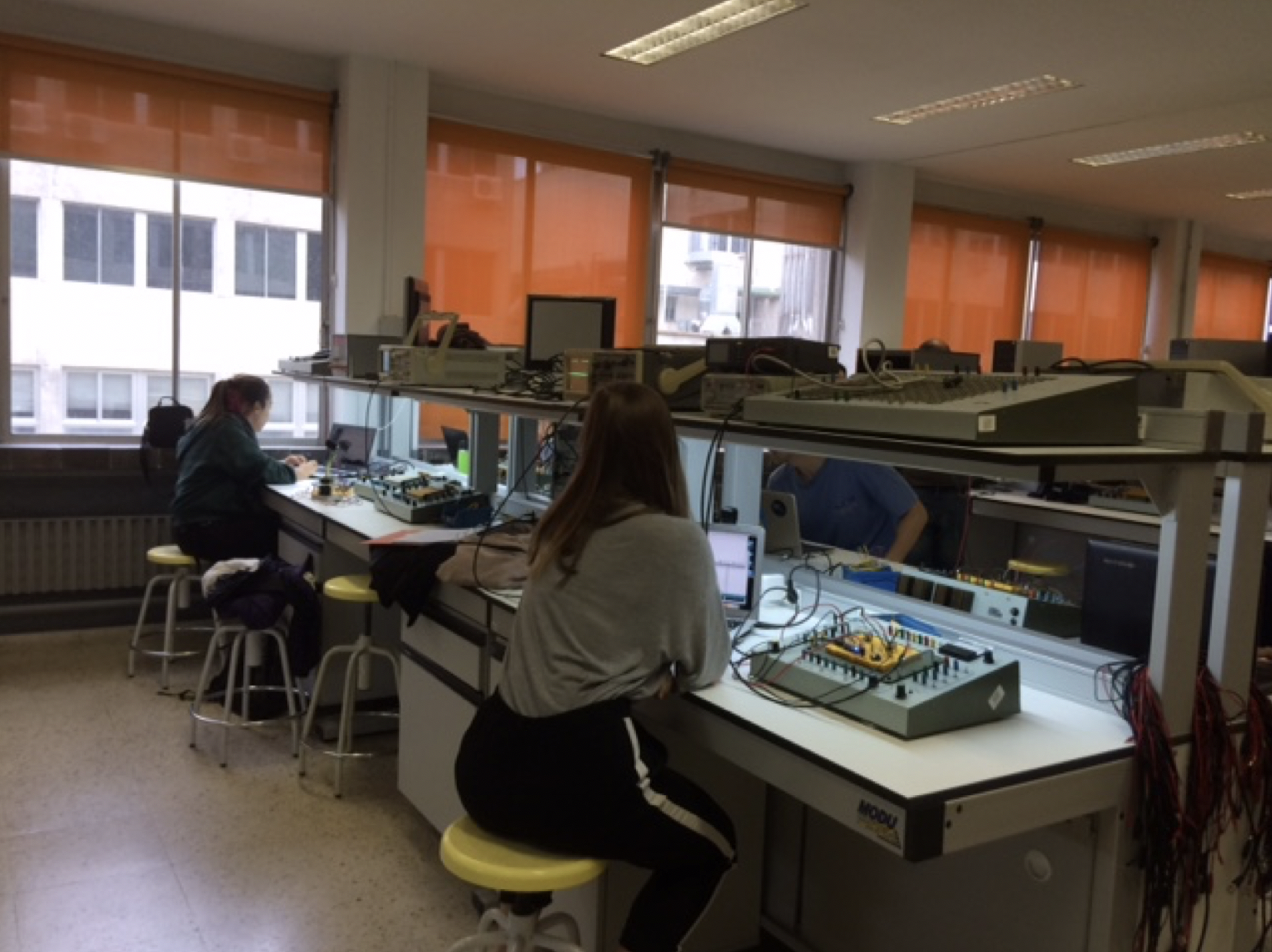 Electronics lab with people